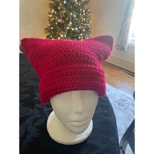 Hat, Red crocheted 9-1/2”tall, 11” wide adult large 22” round